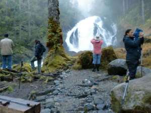 photographing waterfall at Cascade Creek Thomas Bay Alaska