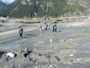 walking through glacial silt Baird Glacier