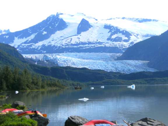 Mendenhall Glacier on the shores of Mendenhall Lake