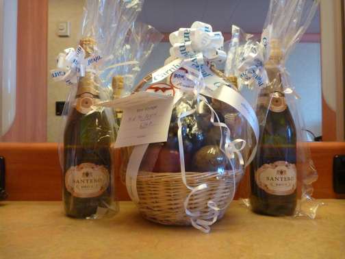 champagne and fruit basket - gifts from the crew