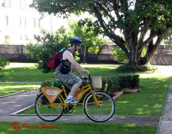 John biking through park San Juan Puerto Rico bike rentals