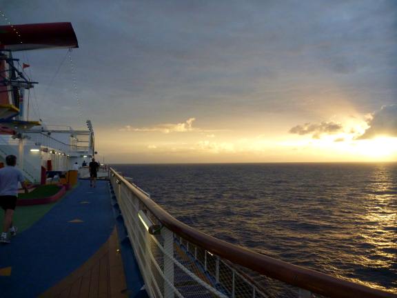 sunrise over North Atlantic sun rising over Carnival Breeze in the north Atlantic ocean