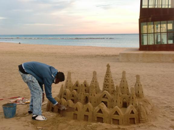 making a sandcastle