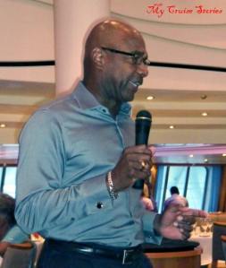 comedian performing at comedy brunch on Carnival Breeze