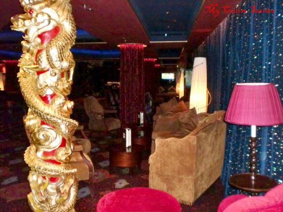 this cruise ship bar has a bowling alley