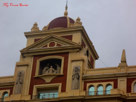 intricately carved building in Malaga, Spain