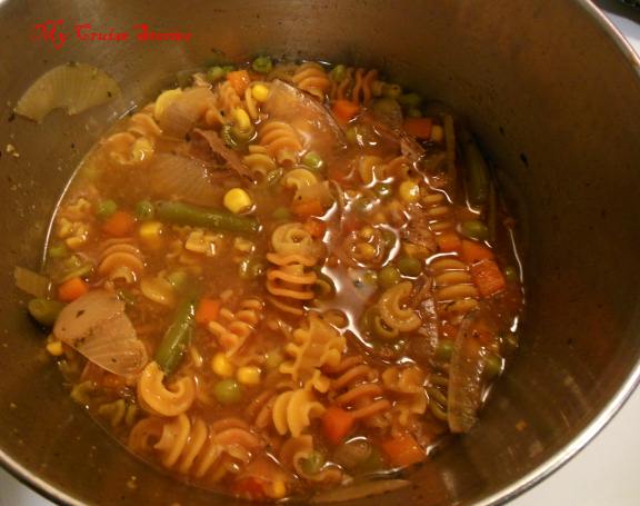 use the leftover liquid from cooking the roast to make soup