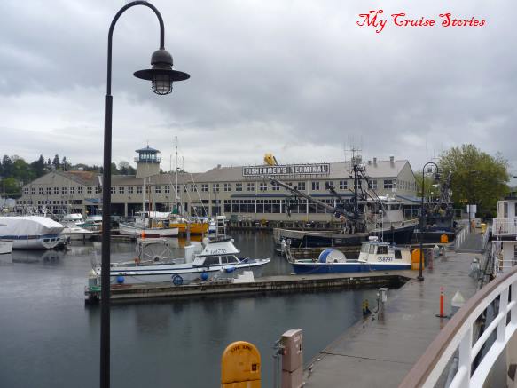 looking at the terminal buildings from the deck of a ship