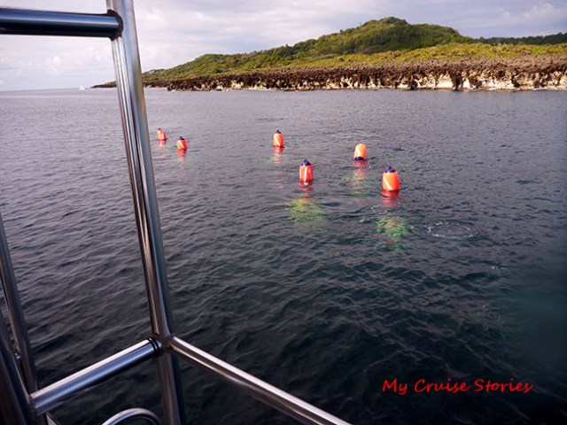 each scooter is tethered to a buoy