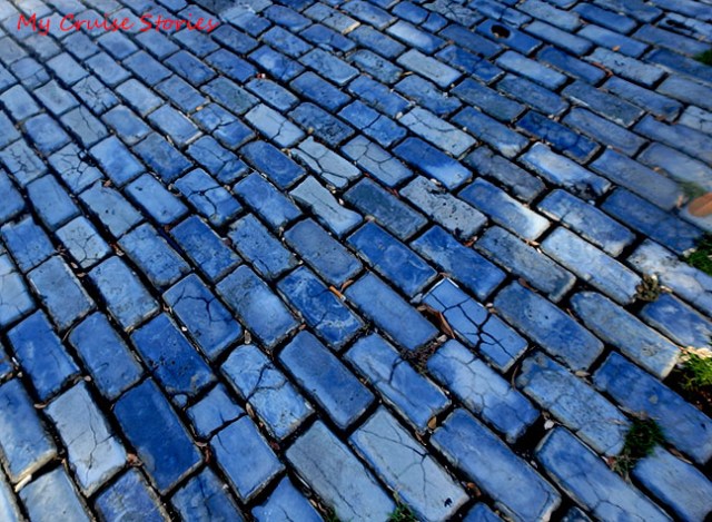 cobblestone road of blue bricks