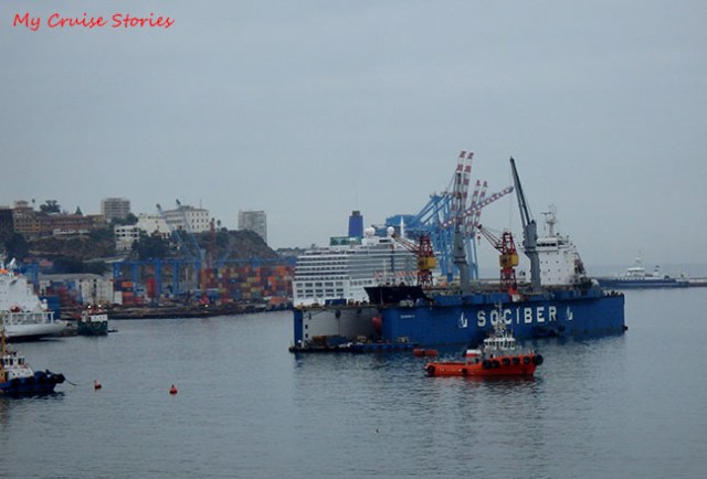 cruise ship at container port