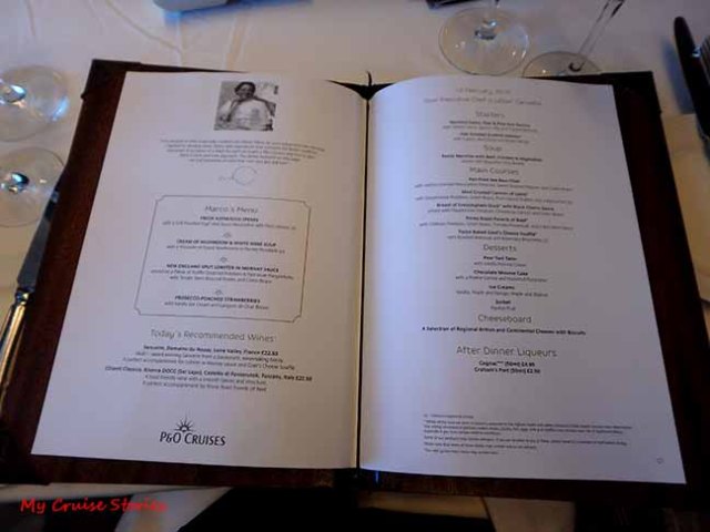 fancy cruise ship dining room menu