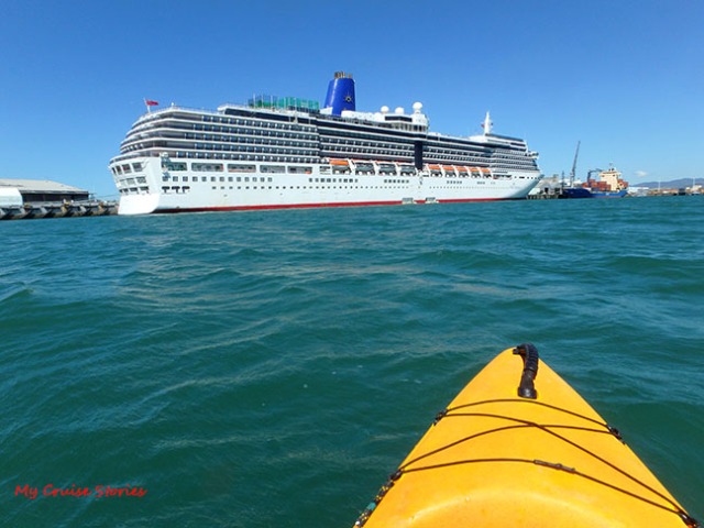 view of cruise ship from kayak