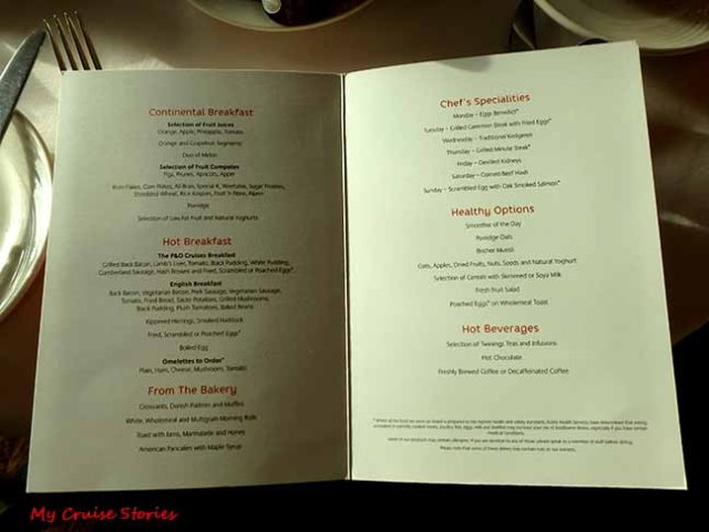 cruise ship menu