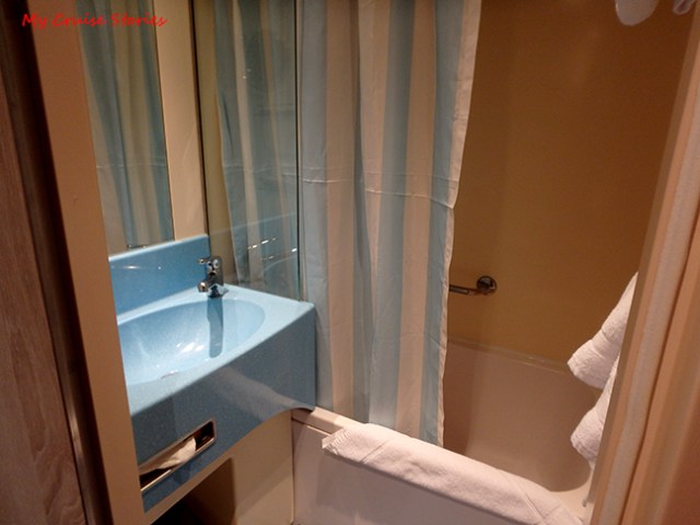 cruise ship cabin with 2 bathrooms