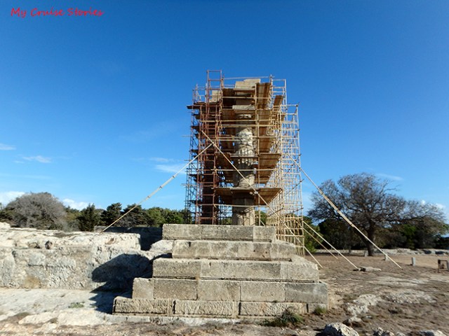 ruins in scaffolding
