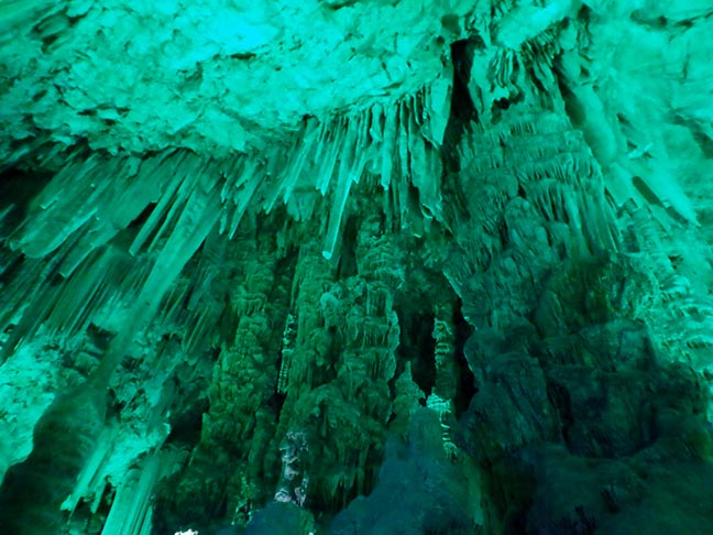 colored light on cave formations