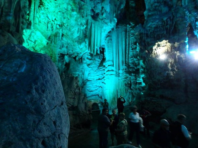 colored light on stalactites