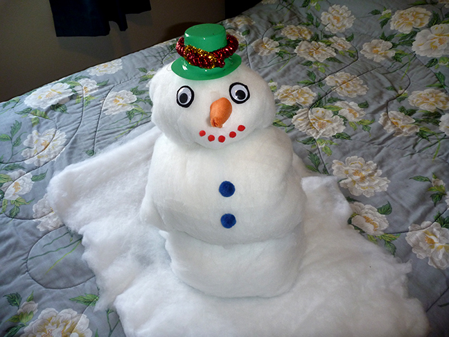 snowman made from towels