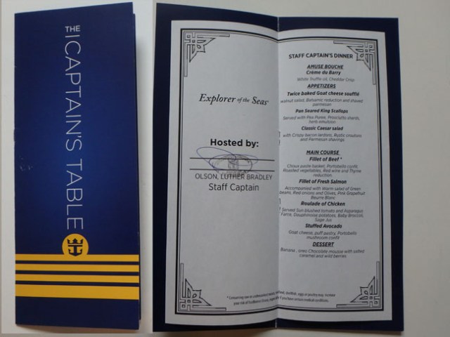 Captain's table menu