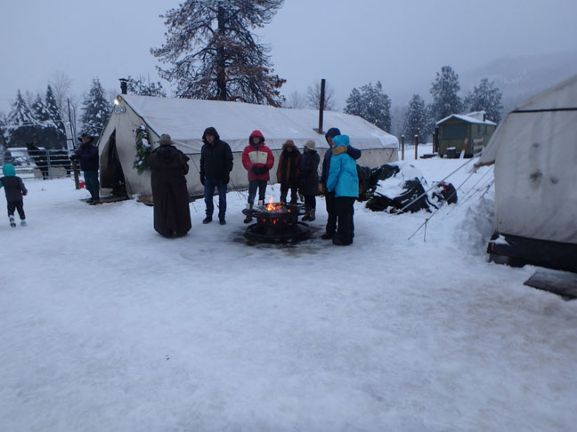 keeping warm on a rainy day in the snow