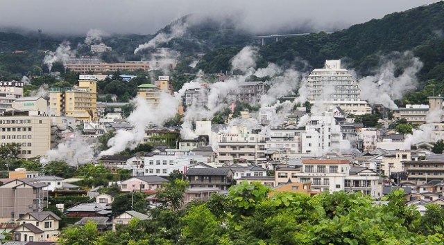 hot springs steaming in Beppu