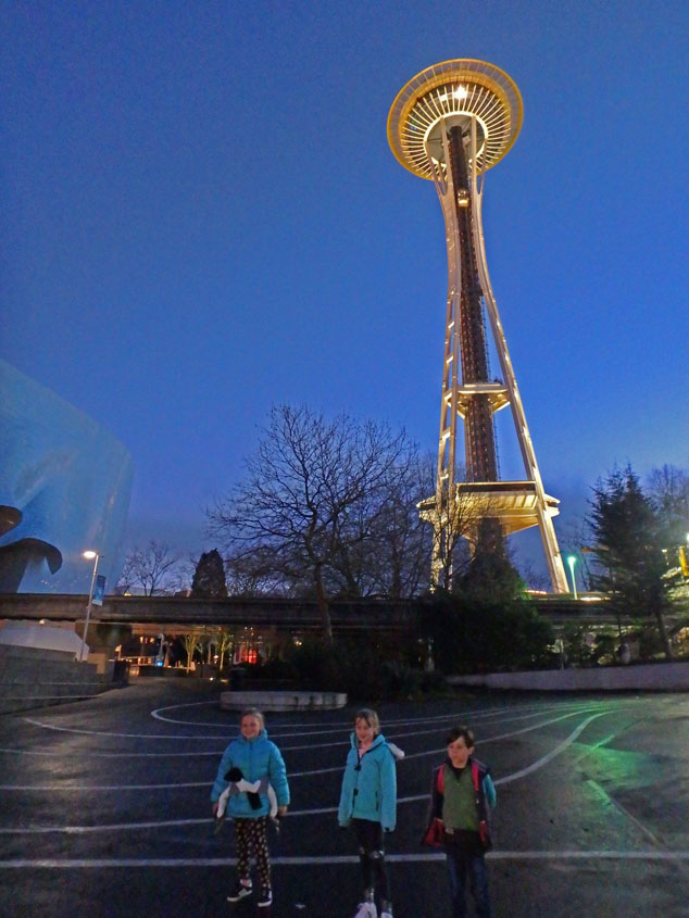 Seattle's space needle lights up at night